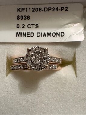 Mined Diamond Rose Gold-Tone Halo Bridal Ring Set